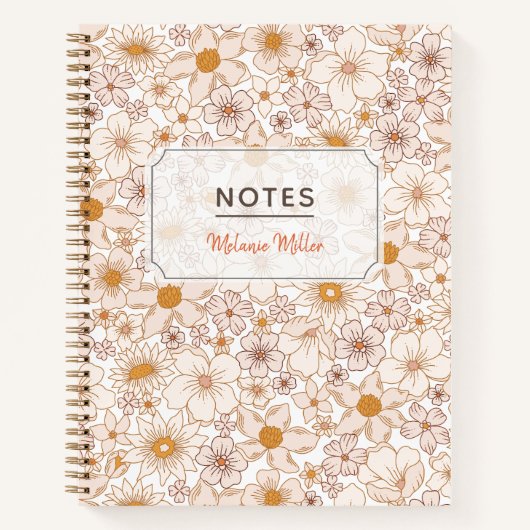 Groovy Retro Bloemen Patroon Lichtroze Notitieboek (Voorkant)