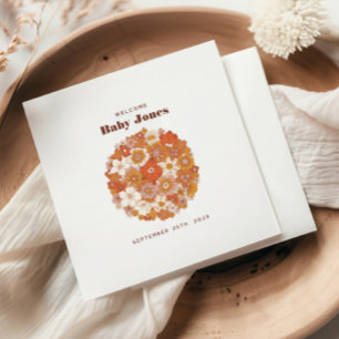 Groovy Retro Bloemen Roze Sinaasappel Baby shower Servet