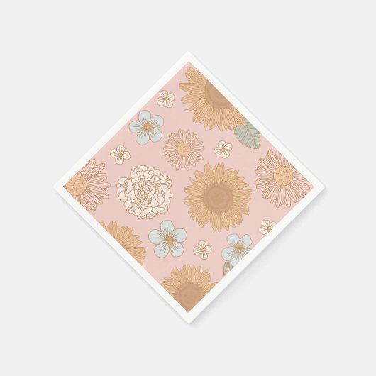Groovy Retro Bloemen Verjaardag Servet (Hoek)