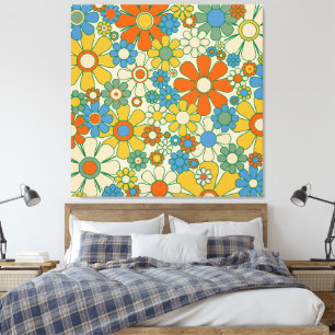 Groovy Retro Bloemendecor 60s 70s Patroon Canvas Afdruk