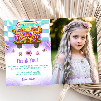 Groovy Retro Bloemige Dank Je Kaart Foto