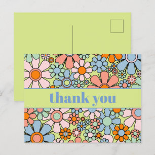 Groovy Retro Bloemrijke Kleurrijke 60s 70s Dank Je Briefkaart