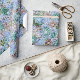Groovy Retro Blue Protea en Daisy Pattern Cadeaupapier