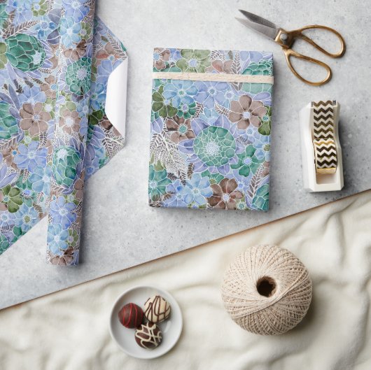 Groovy Retro Blue Protea en Daisy Pattern Cadeaupapier (Crafts)