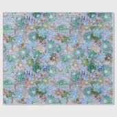 Groovy Retro Blue Protea en Daisy Pattern Cadeaupapier (Vlak)