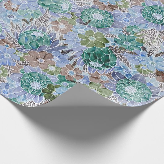 Groovy Retro Blue Protea en Daisy Pattern Cadeaupapier (Hoek)