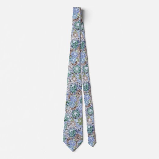 Groovy Retro Blue Protea en Daisy Pattern Stropdas (Voorkant)
