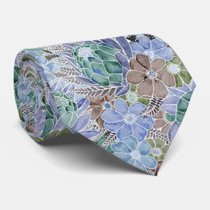 Groovy Retro Blue Protea en Daisy Pattern Stropdas