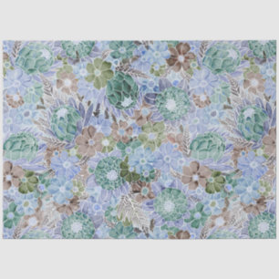 Groovy Retro Blue Protea en Daisy Pattern Wrappin Tissuepapier