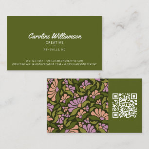 Groovy Retro Boho Aardse Groene Botanische Trendy Visitekaartje