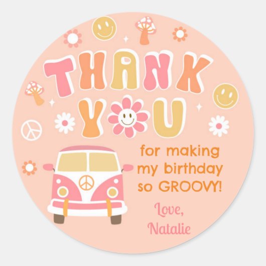 Groovy Retro Boho Birthday Favor Stickers Labels (Voorkant)