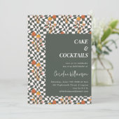 Groovy Retro Boho Checkerboard Birthday Party Kaart (Staand voorkant)