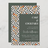 Groovy Retro Boho Checkerboard Birthday Party Kaart (Voorkant / Achterkant)