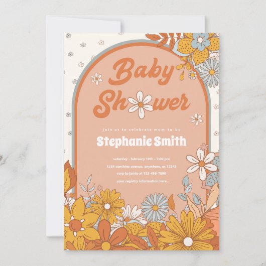 Groovy Retro Boho Daisy Baby shower Kaart (Voorkant)