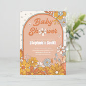 Groovy Retro Boho Daisy Baby shower Kaart (Staand voorkant)