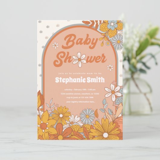 Groovy Retro Boho Daisy Baby shower Kaart (Staand voorkant)