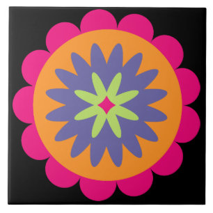 Groovy Retro Botanische Patroon Kunstwerk Tegeltje