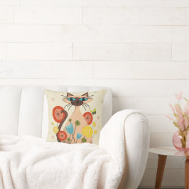 Groovy Retro Cat Sierkussen (midden eeuw modern)