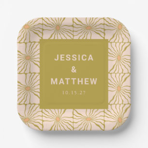 Groovy Retro Chartreuse Botanische Aangepaste Brui Papieren Bordje