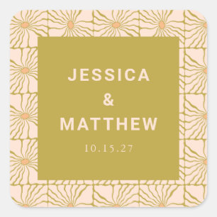 Groovy Retro Chartreuse Botanische Aangepaste Brui Vierkante Sticker