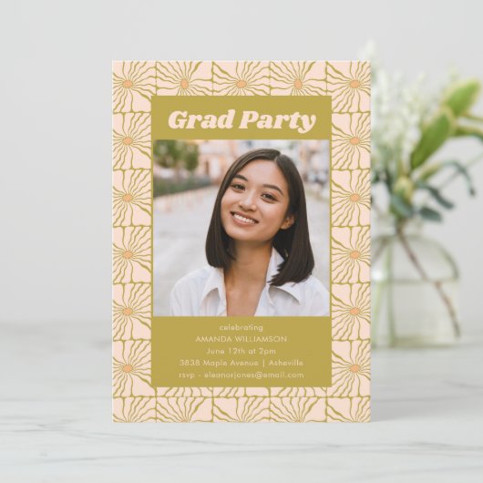 Groovy Retro Chartreuse Botanische Afstudeerder Pa Kaart (Staand voorkant)