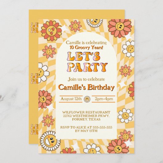 Groovy Retro Checkerboard daisy verjaardag Kaart (Voorkant / Achterkant)