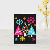 Groovy Retro Christmas Trees And Snowflakes Kaart (Gele Bloem)