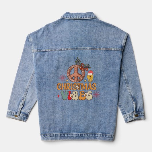Groovy Retro Christmas Vibes Vredesbord Denim Jacket (Achterkant)
