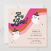 Groovy Retro Cute Ghost Hey Boo 1e verjaardag Kaart (Voorkant)