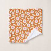 Groovy Retro Daisies Floral Pattern op sinaasappel Bad Handdoek (Wasdoekje)