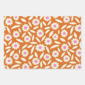 Groovy Retro Daisies Flowers Patroon op sinaasappe Inpakpapier Vel (Voorkant 2)