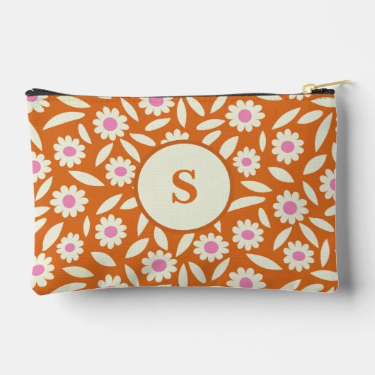 Groovy Retro Daisies Patroon op oranje monogram Etui (Achterkant)