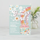 Groovy Retro Daisy 1st Birthday Invitation (Debout devant)