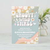 Groovy Retro Daisy 3rd Birthday Invitation (Debout devant)