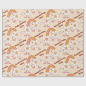 Groovy retro daisy boho rainbow gepersonaliseerde cadeaupapier (Vlak)