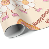 Groovy retro daisy boho rainbow gepersonaliseerde cadeaupapier (Rol Hoek)