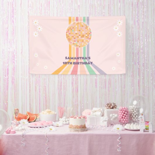 Groovy Retro Daisy Disco Verjaardag Achtergronden Spandoek (Feest)