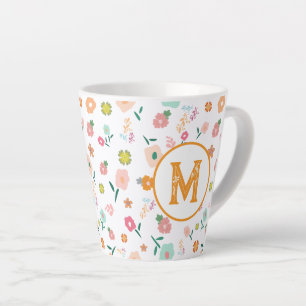 Groovy Retro Daisy Flowers Patroon Boho Floral Latte Mok