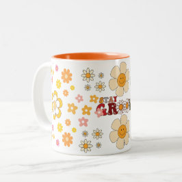 Groovy Retro Daisy Flowers Patroon Boho Floral Tweekleurige Koffiemok