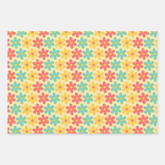 Groovy Retro Daisy in Geel blauw Inpakpapier Vel (Voorkant)