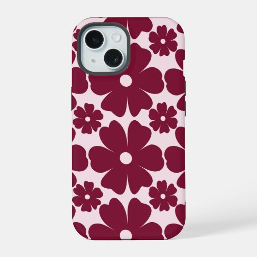 Groovy Retro Daisy Pattern Deep Berry Pink (Verso)