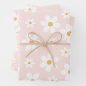 Groovy Retro Daisy Pink Inpakpapier Vel (In situ)