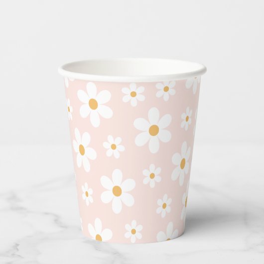 Groovy Retro Daisy Pink Papieren Bekers (Achterkant)