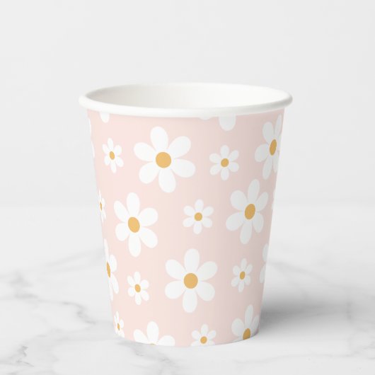 Groovy Retro Daisy Pink Papieren Bekers (Voorkant)