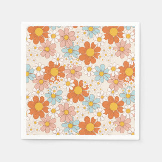 Groovy Retro Daisy Sinaasappel Blauw Cream Servet