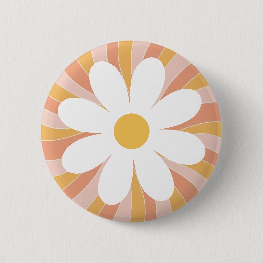 Groovy Retro Daisy Sunshine Roze Sinaasappel Boho Ronde Button 5,7 Cm (Voorkant)