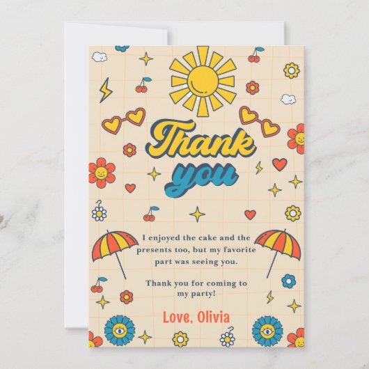 Groovy Retro Daisy Verjaardag Dank je kaart (Voorkant)