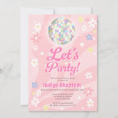 Groovy retro disco bal 70's floral Sweet 16 Kaart (Voorkant)