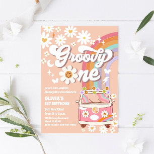 Groovy Retro Eerste Verjaardagsuitnodiging Kaart