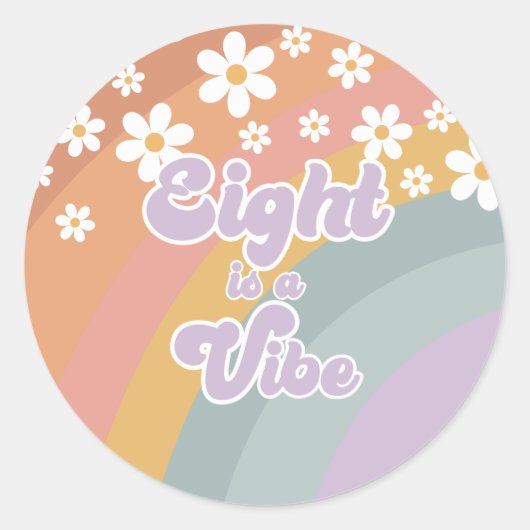 Groovy Retro Eight is een Vibe Rainbow Paper Bord Ronde Sticker (Voorkant)